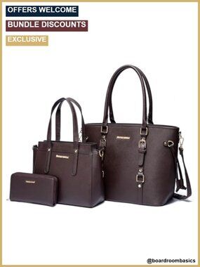 3-Piece Tote Bag and Wallet Set Faux Leather Purses for Women